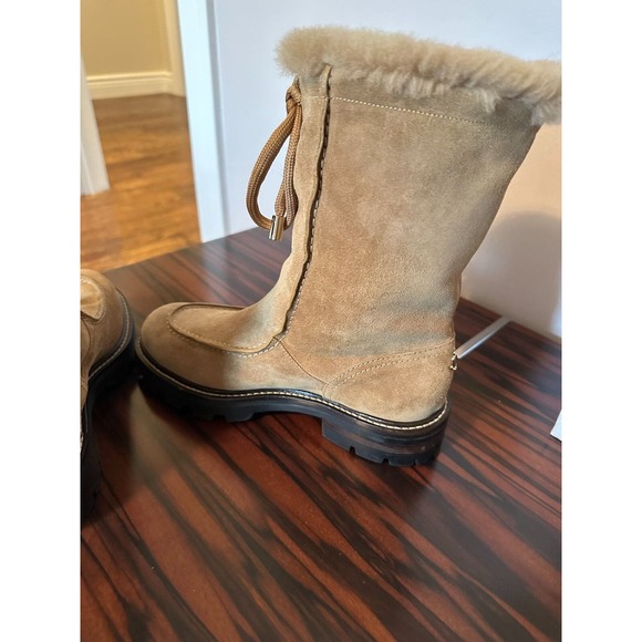 Jimmy Choo Tan Ankle Boots with Fur Trim - Picture 6 of 8